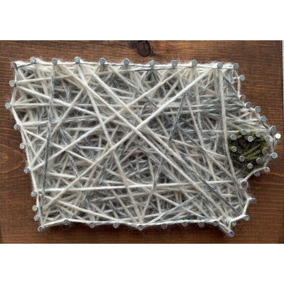 State of Iowa Shaped Nail and String Art Wood Wall Hanging Handmade Decor - Picture 2 of 6
